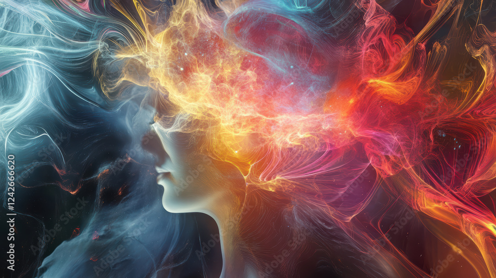 Poster dynamic representation of cloud technology and machine learning, showcasing vibrant colors and abstr