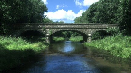 Fototapeta premium Stone Arch Bridge Spanning Serene River Landscape