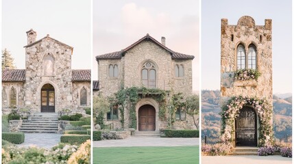 Fototapeta premium Stone Architecture Three Elegant Building Facades