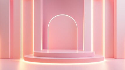 Dynamic abstract gallery background with geometric patterns and soft lighting, ideal for product display environments.