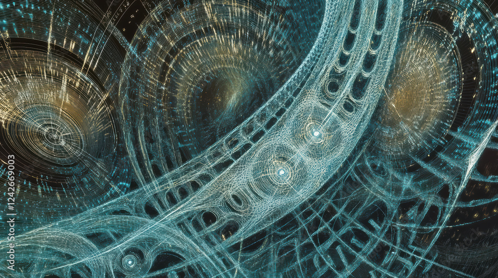 Poster futuristic abstract background featuring swirling patterns and intricate designs, evoking sense of d