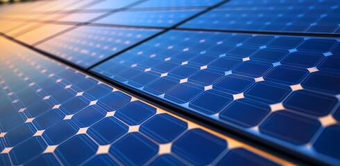 Rooftop solar panel array sunset energy