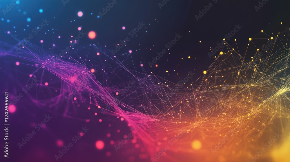 Poster abstract network of connected glowing points, lines in a gradient background, for technology use