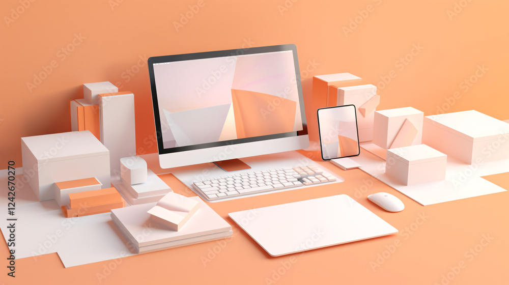 Aufkleber A 3D render of a clean, minimalistic web design interface showing a system monitor dashboard—perfect for illustrating tech products, UI/UX concepts, or modern digital environments.


