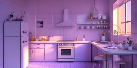 Serene Lavender Kitchen bathed in Sunset Light