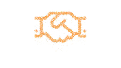 Icon handshake is made of yellow grains of sand. Some grains of sand fall down. Transparent background. Black
