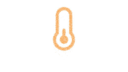 Icon thermometer quarter is made of yellow grains of sand. Some grains of sand fall down. Transparent background. Black