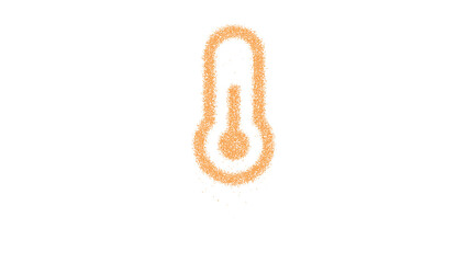 Icon thermometer half is made of yellow grains of sand. Some grains of sand fall down. Transparent background. Black