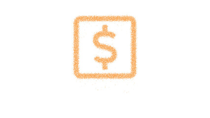 Icon usd square is made of yellow grains of sand. Some grains of sand fall down. Transparent background. Black