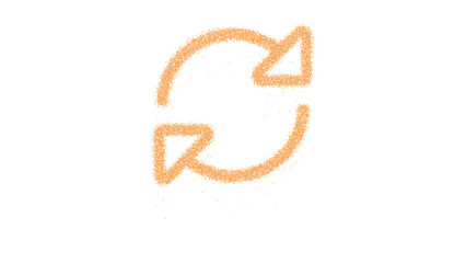 Icon sync  is made of yellow grains of sand. Some grains of sand fall down. Transparent background. Black