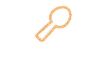 Icon utensil spoon is made of yellow grains of sand. Some grains of sand fall down. Transparent background. Black