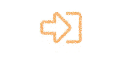 Icon sign enter (in) is made of yellow grains of sand. Some grains of sand fall down. Transparent background. Black