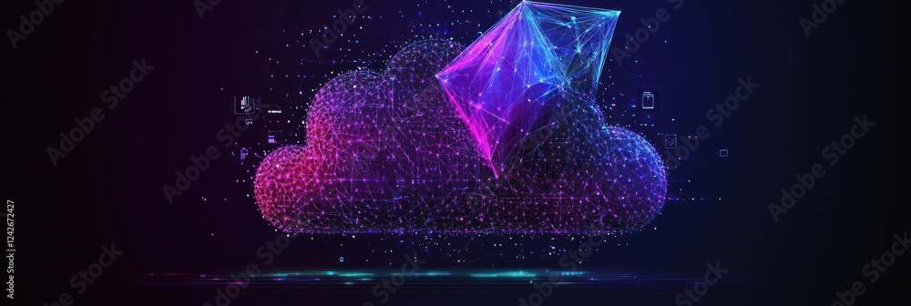 Poster abstract cloud computing concept with geometric shapes.