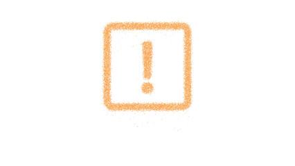 Icon exclamation square is made of yellow grains of sand. Some grains of sand fall down. Transparent background. Black