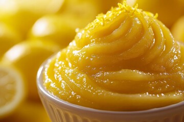 Closeup of mashed yellow potatoes with butter swirl