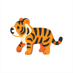 Vector illustration of cute cartoon tiger on white background. 