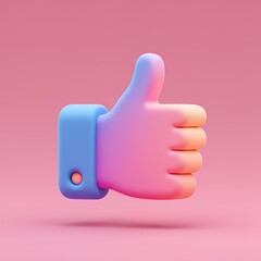 Vibrant 3D Thumbs Up Icon on a Pink Background