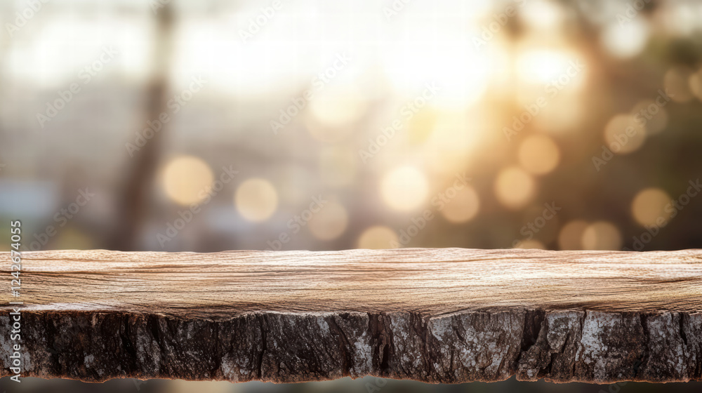 Poster rustic bark with blurred nature backdrop, creating warm and inviting atmosphere. soft bokeh effect e