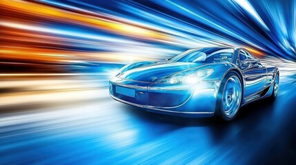 Blue Speedster: A Futuristic Car Racing Through a Dynamic Light Tunnel