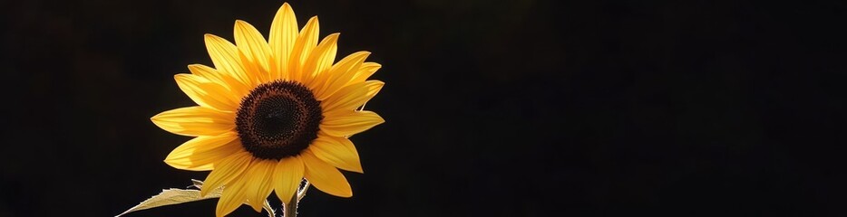 Obraz premium Single sunflower against a black background.