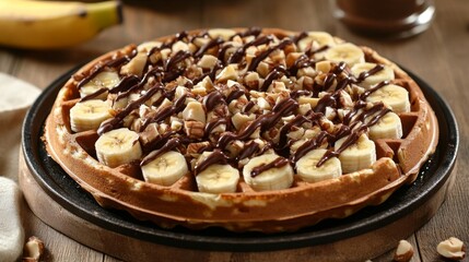 Obraz premium Delicious Warm Waffle with Generous Layer of Chocolate Drizzle