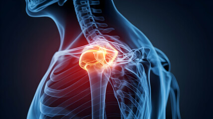 Shoulder Joint Pain X-ray Illustration with Highlighted Inflammation