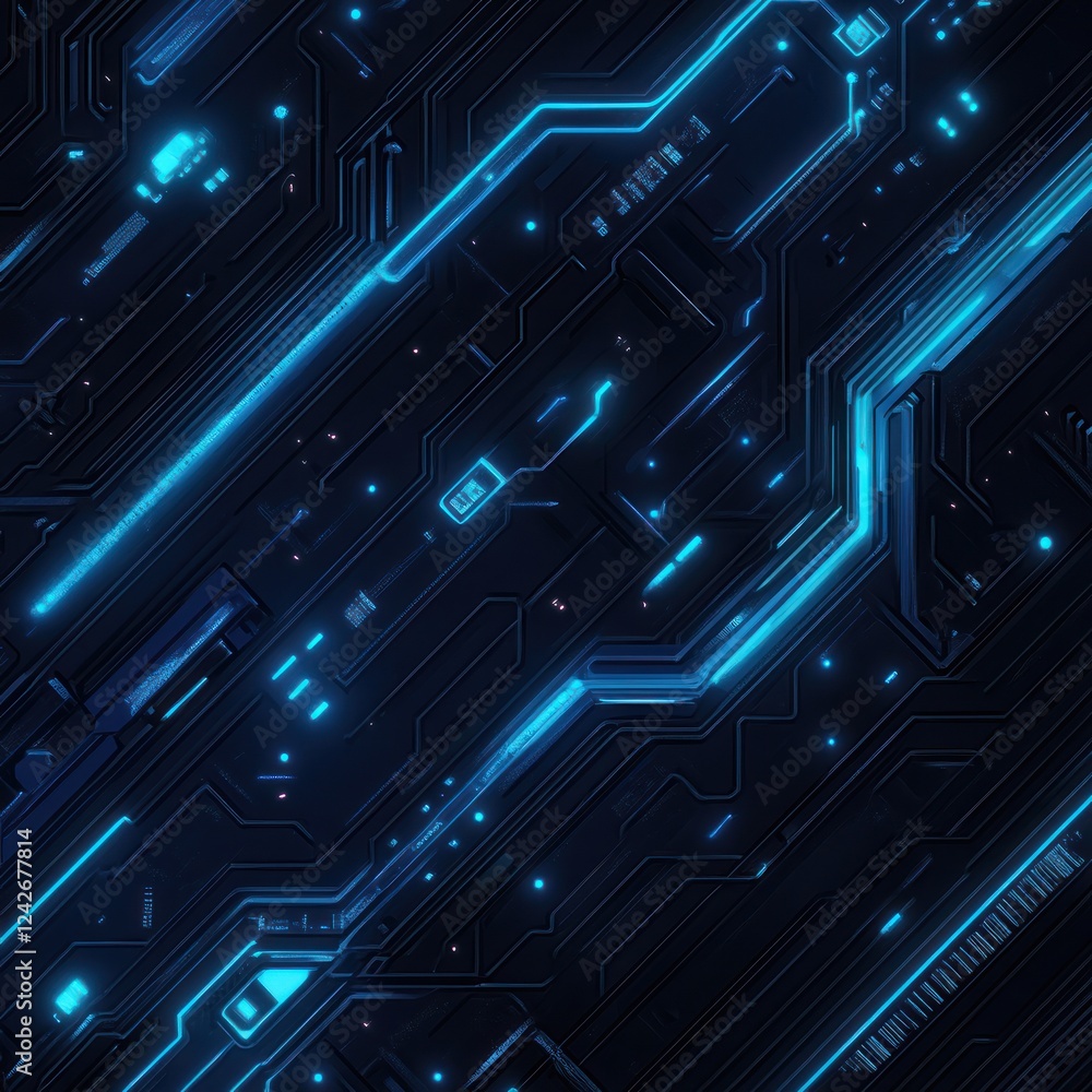 Aufkleber illuminated circuits glow on a dark board for a tech background, illustrating complex systems