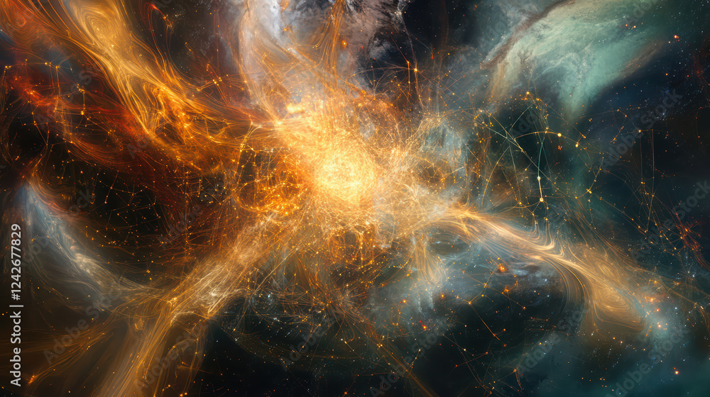 Poster vibrant abstract representation of interconnected networks, showcasing dynamic energy and movement i