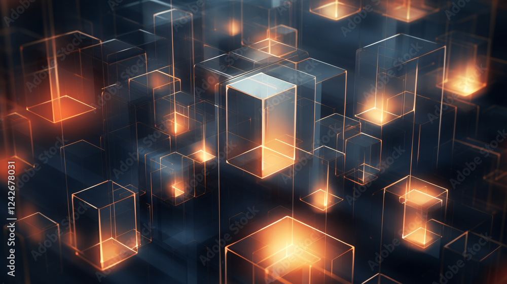 Aufkleber A conceptual representation of digital growth and innovation with glowing cubes, perfect for technology presentations.

