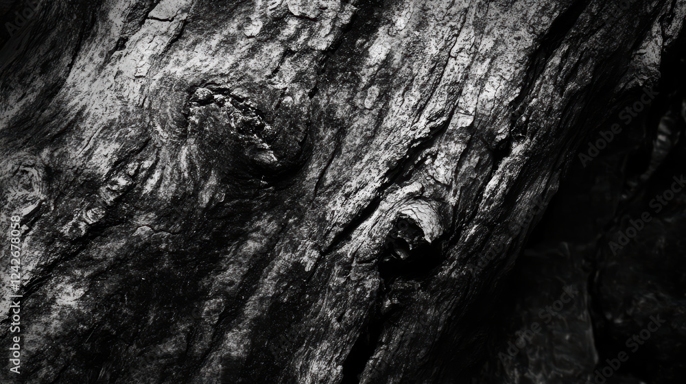 Poster weathered bark on ancient tree, showcasing intricate textures and patterns. this natural element evo
