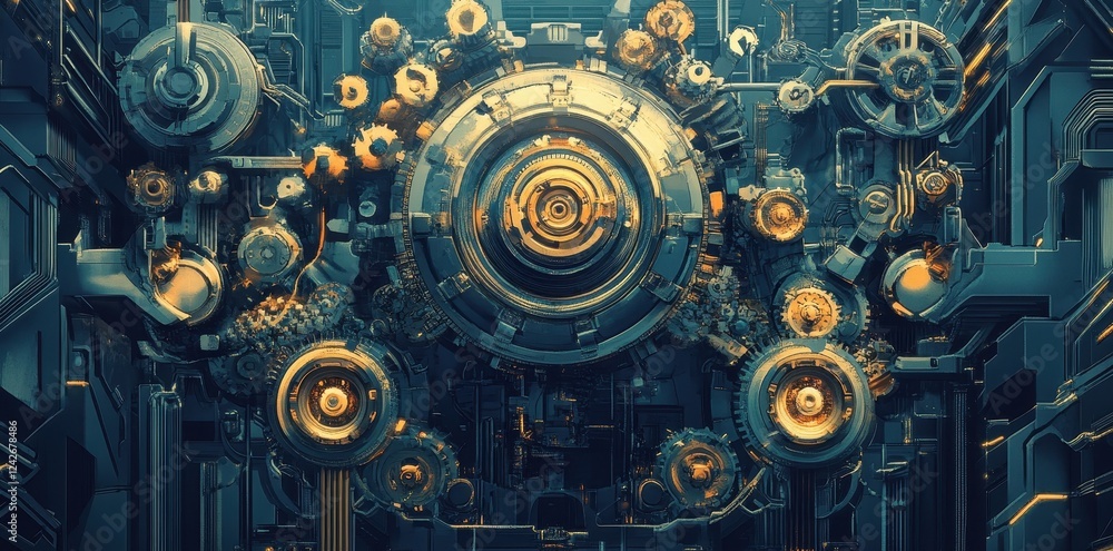 Poster intricate cyberpunk mechanical system design