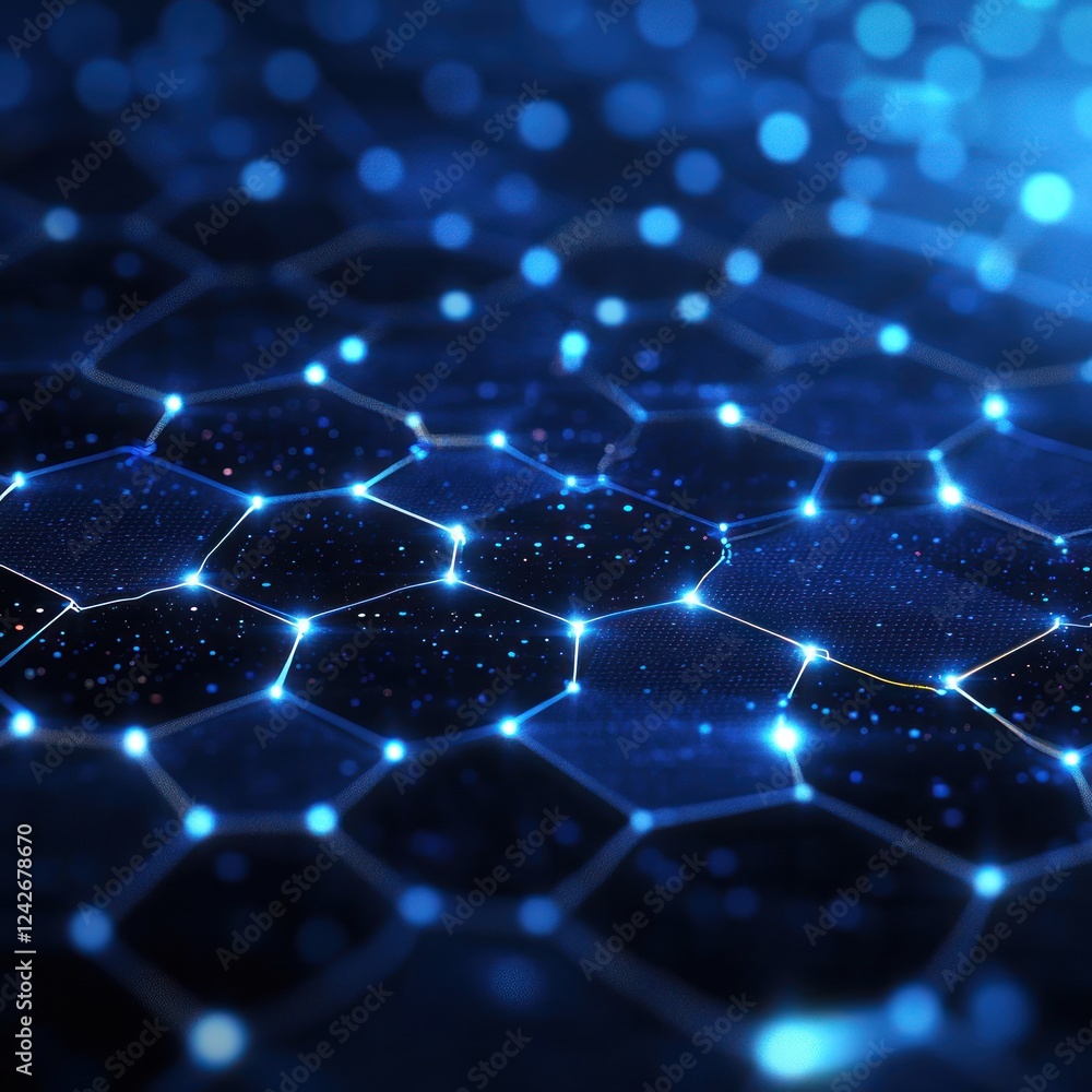 Aufkleber abstract blue hexagonal network background, glowing connections. science, tech or data visualization