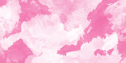 Grunge pink background, Stain artistic hand painted texture of pink, pastel hand painted watercolor of pink texture, Abstract grainy fantasy smooth light pink watercolor paper texture with clouds.