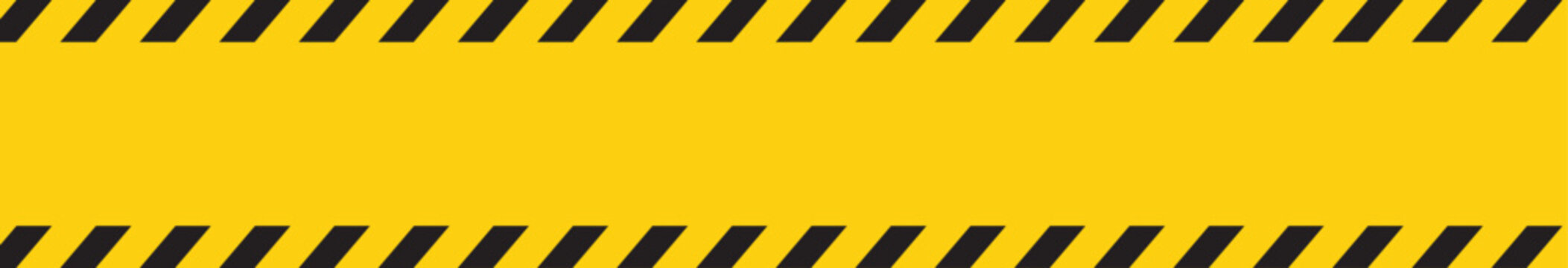 Black and yellow warning line striped rectangular background. Yellow warning background with black diagonal stripes, caution hazard sign template for danger, safety alert and construction zone banner.
