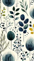 Watercolor Botanicals: Blue, Green Leaves & Branches