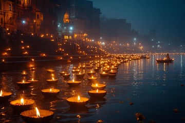 Obraz premium Ghats, Varanasi, India Night River Ceremony