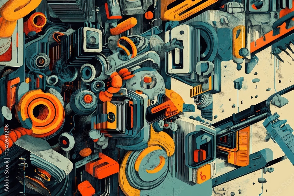 Poster Abstract Composition Of Interconnected Mechanical Forms