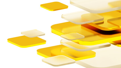 Modern abstract artwork with floating and translucent golden geometric shapes. creating depth and aesthetics of the future. 3D Render