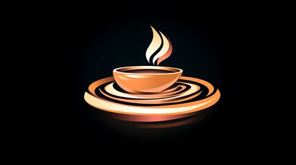 A steaming cup of coffee rests on a swirling saucer