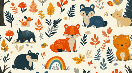Cute Forest Animals Play in Autumn Leaves