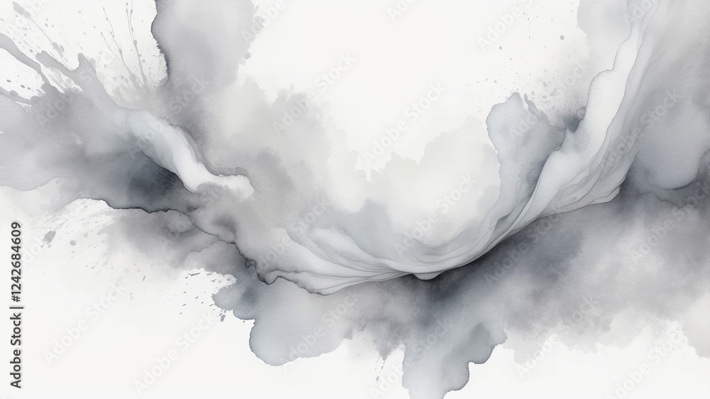 Poster abstract gray watercolor splash with fluid shapes and soft textures creating a calming artistic effe