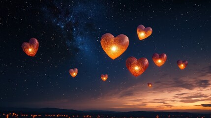 A red hot air balloon floats in the blue sky
