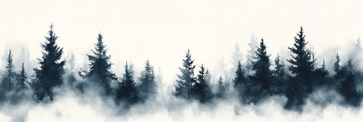 Obraz premium Watercolor Painting of a Misty Evergreen Forest