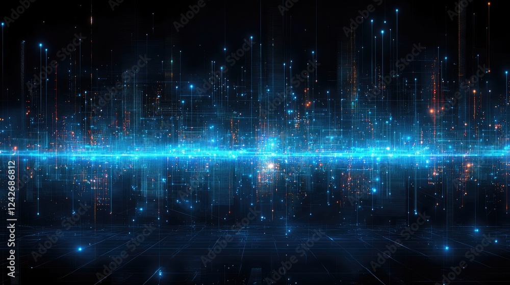 Poster digital cityscape: abstract network visualization of a futuristic city. a cyberpunk-style digital ar