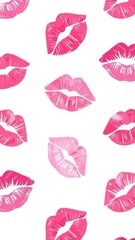 Lipstick Print Pattern. vertical illustration of Lips kisses. Colourful womens lips isolated on white background for fashion cloth and wrapping paper for valentines day