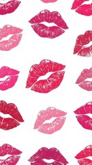 Lipstick Print Pattern. vertical illustration of Lips kisses. Colourful womens lips isolated on white background for fashion cloth and wrapping paper for valentines day
