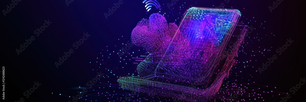 Poster abstract digital phone with data streams.