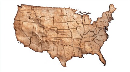 Aged Parchment Map of the United States Showing State Borders