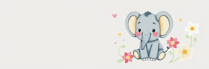 Adorable baby elephant with flower cartoon illustration perfect for t-shirt prints, fabric designs, greeting cards, and more, cute, flower, fabric