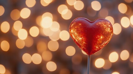 Bright red heart-shaped bokeh lights create a festive Christmas glow